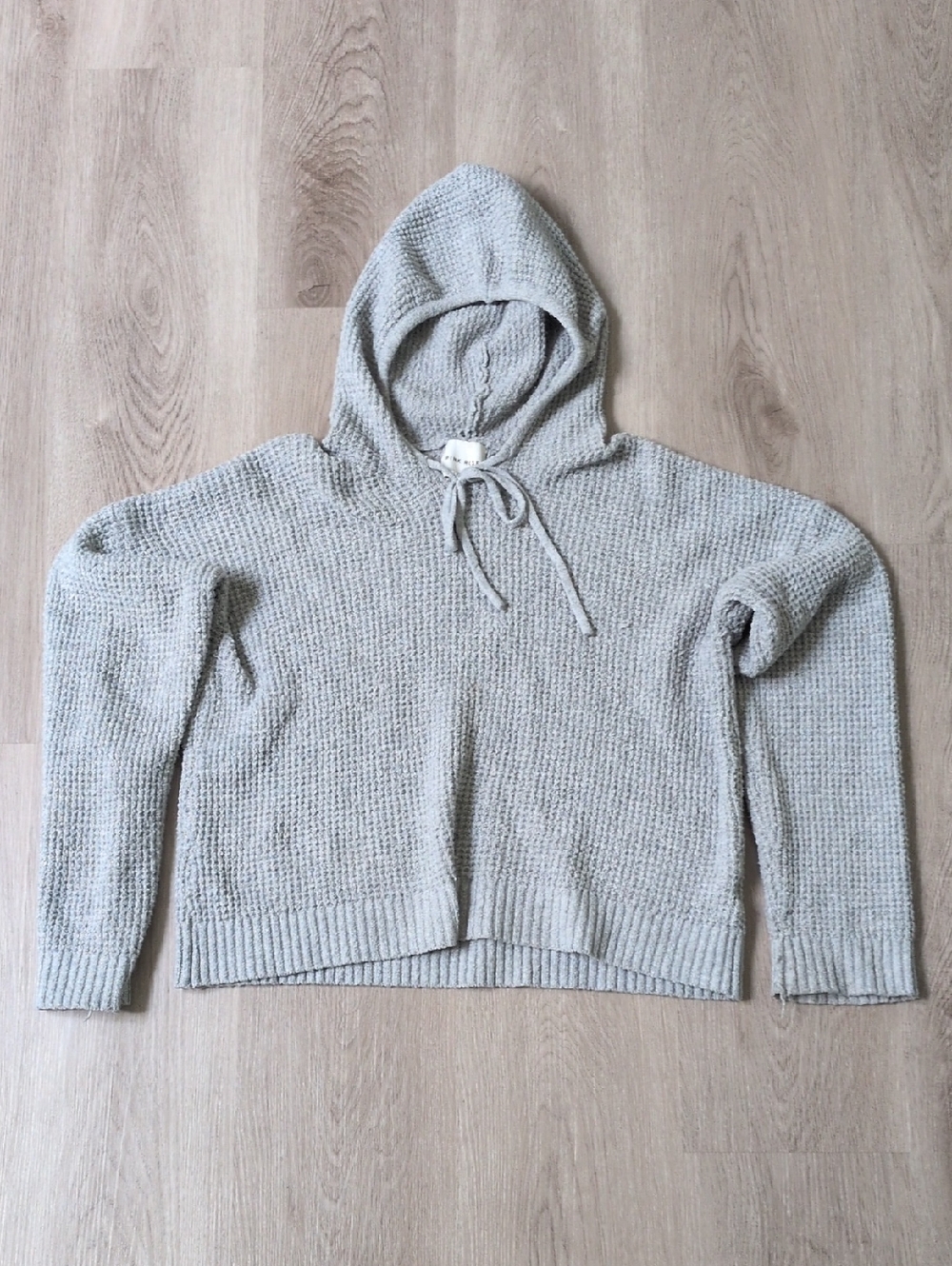 Grey Knit Pink Rose Cropped Sweatshirt